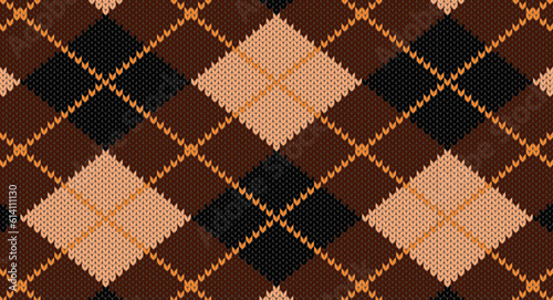Brown square table knitting pattern, Festive Sweater Design. Seamless Knitted Pattern