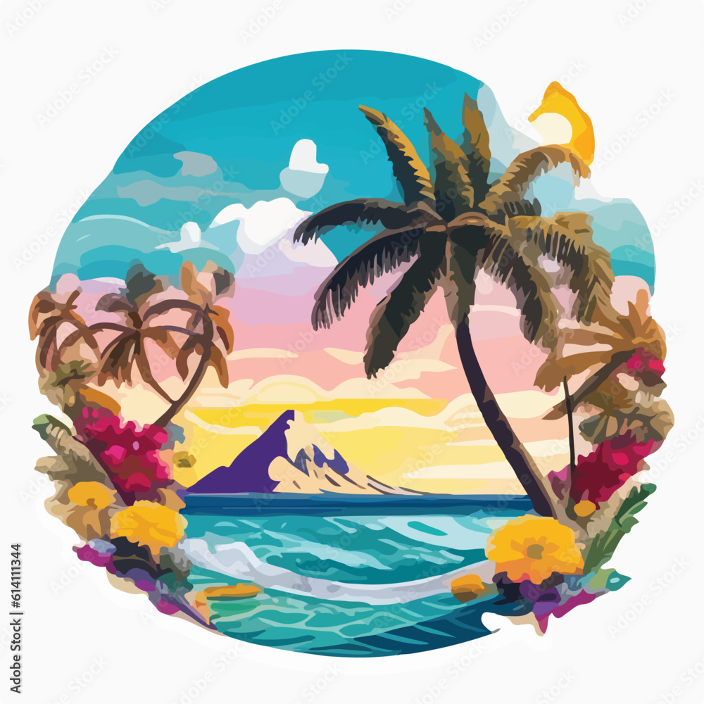 tropical art of modern ocean beach island design wallpaper