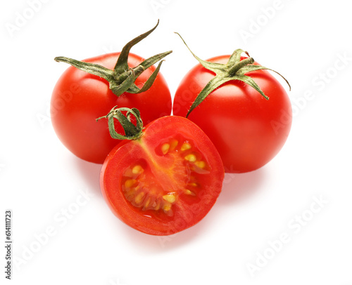 Fresh cherry tomatoes on white background