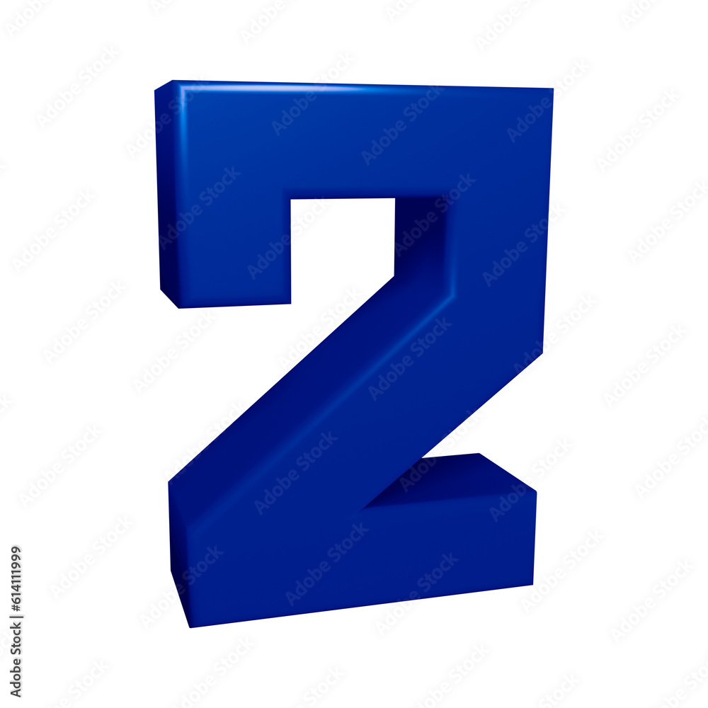 Blue number 2 in 3d rendering for math, business and education concept
