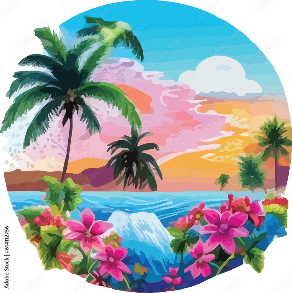 tropical art of clean beach island art style design wallpaper