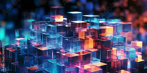 Futuristic cyberspace background, 3d style of data processing. Futuristic technology. Colorful cubes.