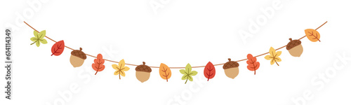 Autumn garland, graphic elements for Fall and Thanksgiving season. Vector isolated on white background.
