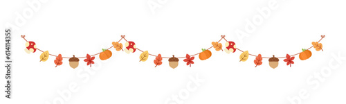 Autumn garland, graphic elements for Fall and Thanksgiving season. Vector isolated on white background.