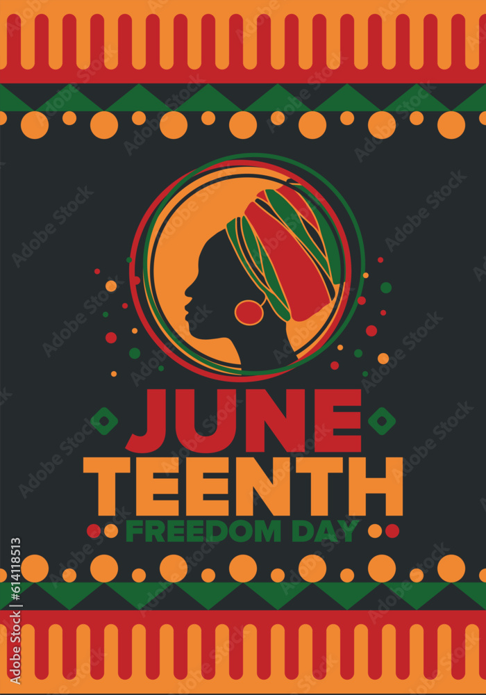 Fototapeta premium Juneteenth Independence Day. Freedom or Emancipation day. Annual american holiday, celebrated in June 19. African-American history and heritage. Poster, greeting card, banner and background. Vector