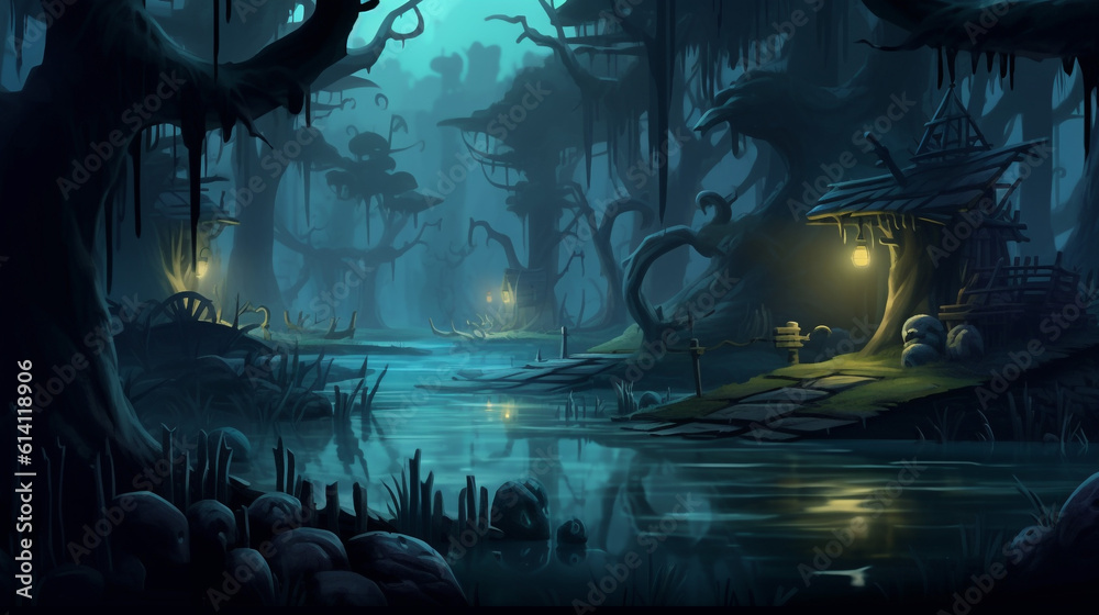 mysterious swamp game background horror rayman legends style HD ...