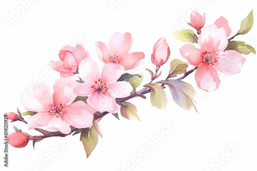 Watercolor painting of  pink spring blossom isolated on white background created with Generative AI technology