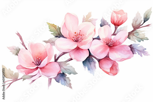 Watercolor painting of  pink spring blossom isolated on white backgroundcreated with Generative AI technology