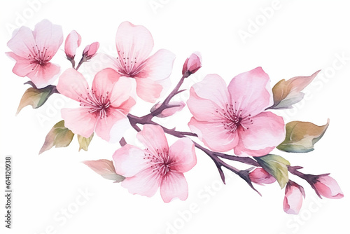 Watercolor painting of  pink spring blossom isolated on white backgroundcreated with Generative AI technology © Oksana