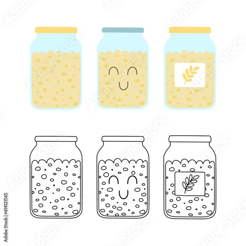 Set of sourdough starter in jars. Craft bread baking 