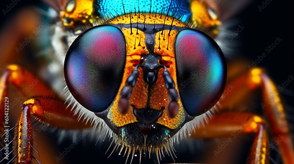 Generative AI. Insect Eyes: Explore the mesmerizing patterns and colors of insect eyes up close, revealing the fascinating structures and adaptations that allow them to perceive their surroundings - obrazy, fototapety, plakaty 