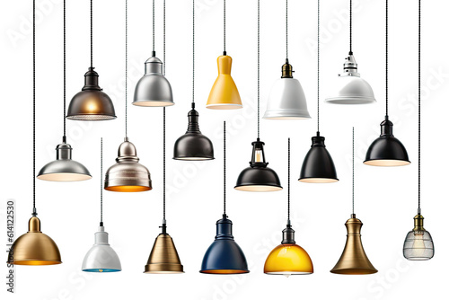 Hanging and floor lamps, light in the dark.
Light bulbs Generative ai, Transparent background
