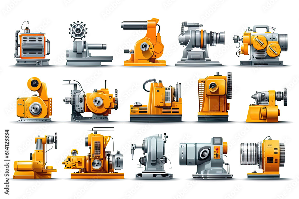 Different machine tool types collection photo realistic. Generative ai
