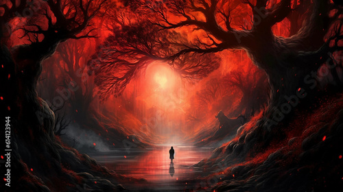 A Person Entering a Red and Black Nightmare Dimension Generative AI