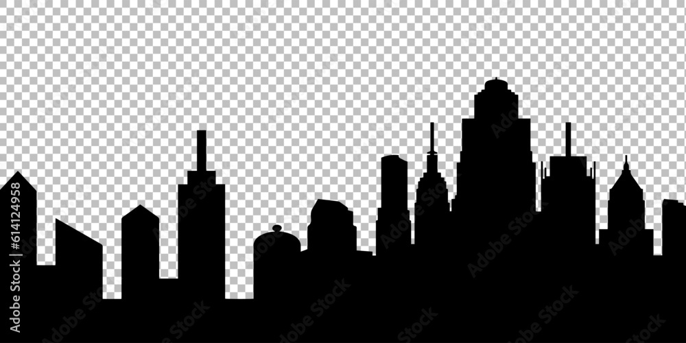 City skyline on transparent background in black colors. Vector Illustration.