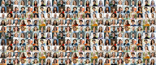Large collage, portrait of multiracial smiling different business people. A lot of happy modern people faces in mosaic collection. Successful business, team, career, diversity concept photo