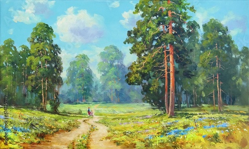 landscape with trees and flowers