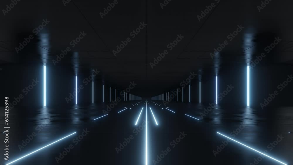 3d rendering of dark abstract sci-fi tunnel, Futuristic spaceship corridor. Loop animation.
