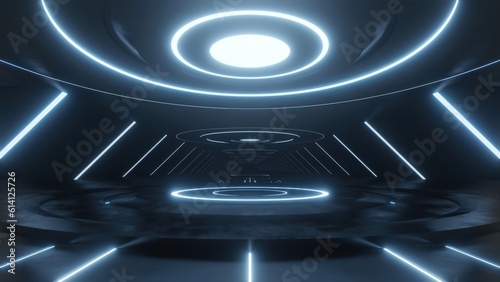 3d rendering of dark abstract sci-fi tunnel, Futuristic spaceship corridor.