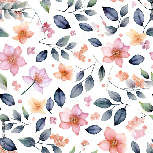 Pattern Of Pink Cherry Blossoms And Leaves On A White Background