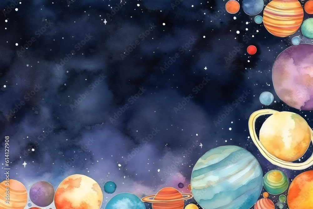 space planets and stars watercolor frame backdrop with copy space made with generative ai space planets and stars watercolor frame backdrop with copy space made with generative ai