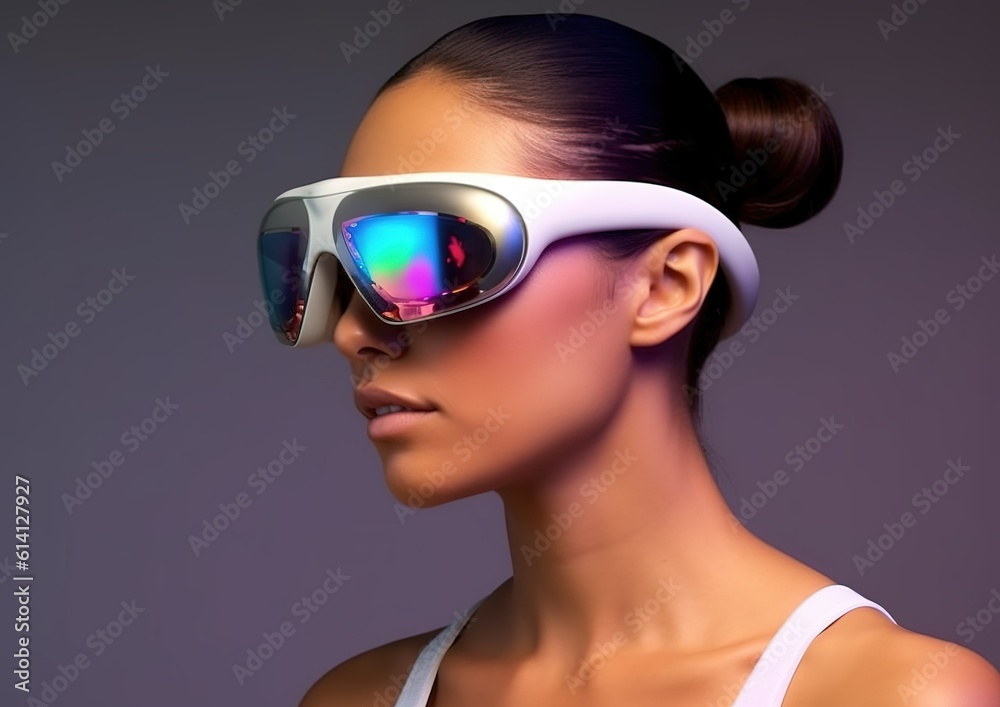 Sports and fitness girl work out with VR glasses. Future technology concept. created with generative AI technology.