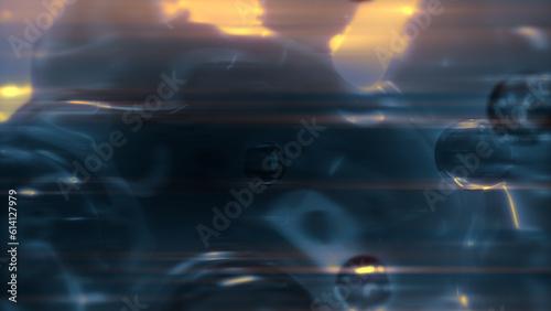 lighting blue dense mild liquid particles - dark bokeh bg - abstract 3D rendering