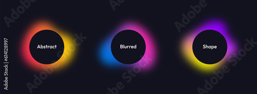 Abstract blurred shapes. Blurred liquid shapes in gradient vibrant colors. Glowing round shapes with blurred edges. Vector