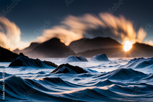 sunset over the mountains  created using AI Generative Technology