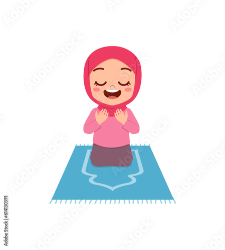 little muslim kid show pray pose and feel peace