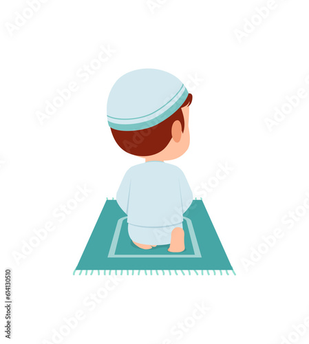 little muslim kid show pray pose and feel peace