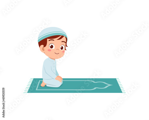 little muslim kid show pray pose and feel peace
