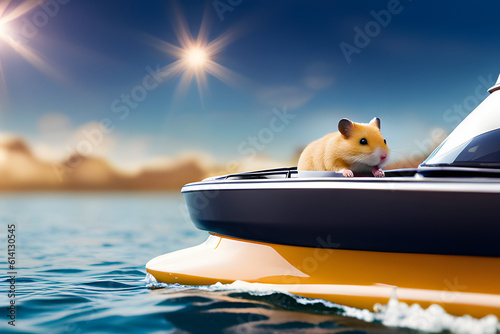 hamster on boat  created using AI Generative Technology