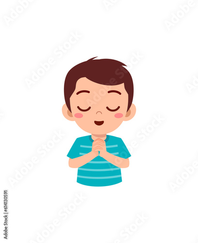 little kid show praying pose and feel peace