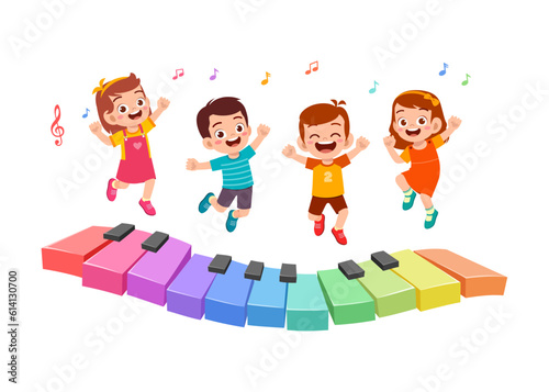 little kid dance with friends and feeling happy