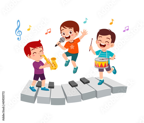 little kid sing and dance with friends together
