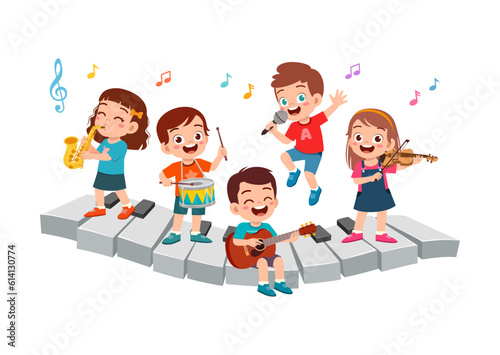 little kid sing and dance with friends together