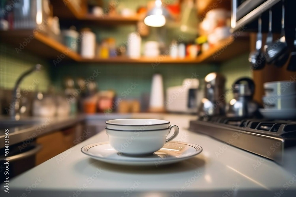 White cup of coffee with smoke on table in cafe. warm tone. Generative AI White cup of coffee with smoke on table in cafe. warm tone. Generative AI