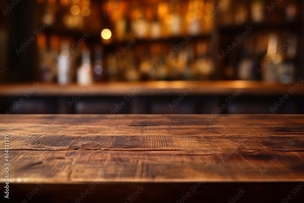 blurred background of bar and dark brown desk space of retro wood Generative AI blurred background of bar and dark brown desk space of retro wood Generative AI