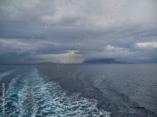 car ferry crossing the Strait of Gibraltar between Tarifa in Spain and Tangier in Morocco.