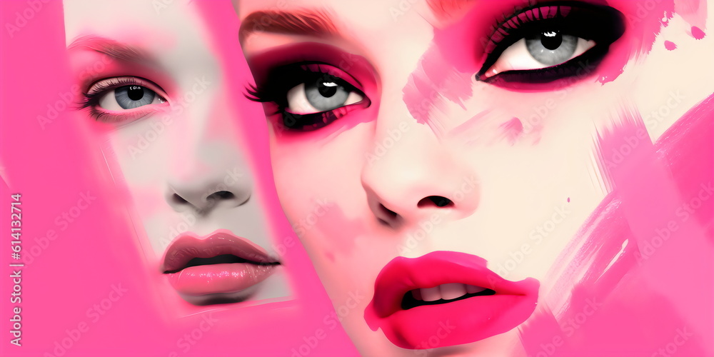 art with closeup female face in pink, made with generative ai