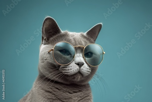 Adorable Russian Blue Cat Wearing Glasses © Exotic Escape