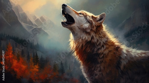 The wolf howling on the mountaintop photo