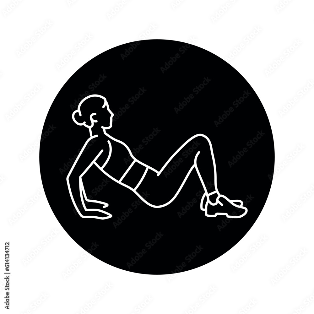 Woman doing reverse push ups black line icon.