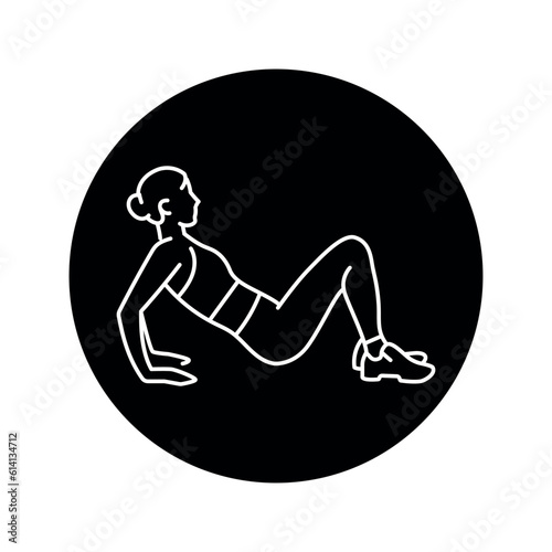 Woman doing reverse push ups black line icon.