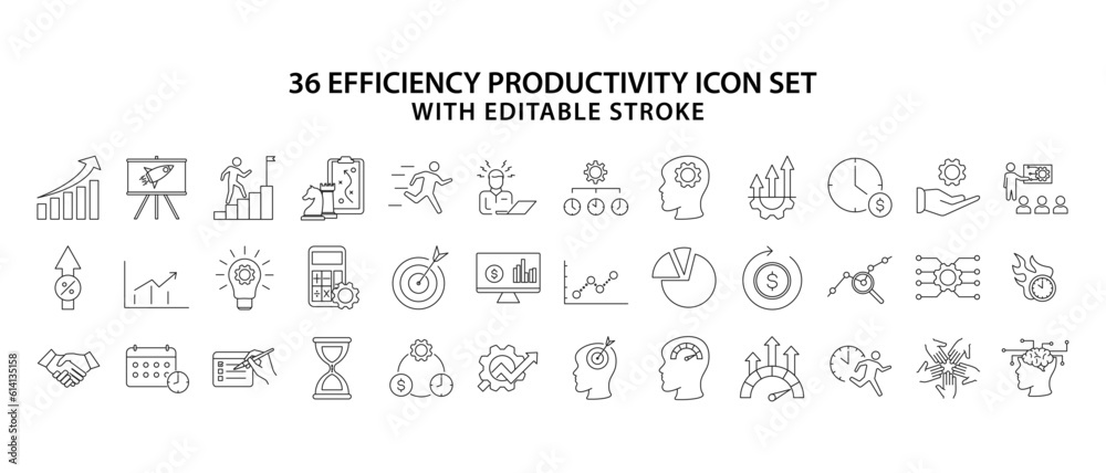 Efficiency productivity icon set. Line icon about efficiency productivity. Vector Illustration editable stroke. Efficiency productivity icon set. Line icon about efficiency productivity. Vector Illustration editable stroke.