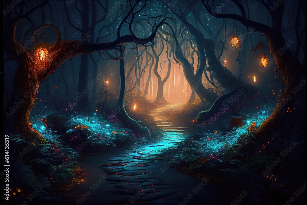 Fototapeta premium Fantasy forest at night
