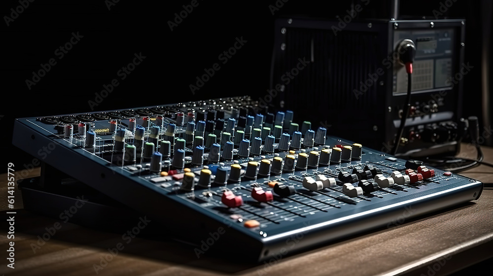 Professional Microphone And Sound Mixer In Studio. Generative Ai
