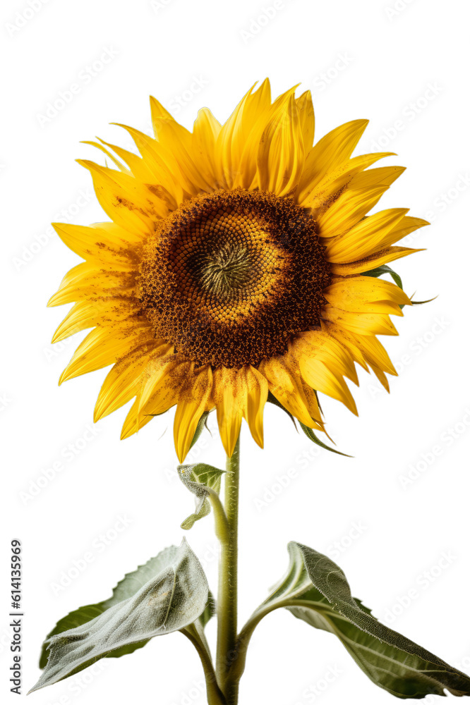 Naklejka premium A single sunflower isolated on a transparent background, Generative AI