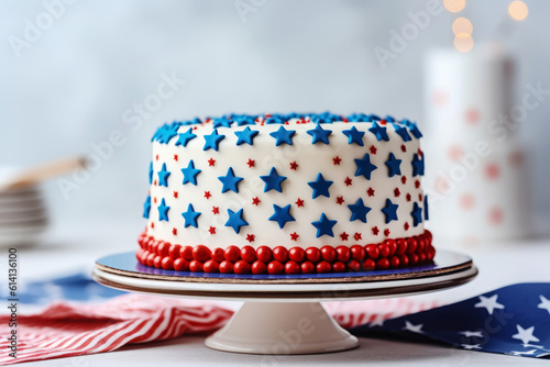 Red, white and blue cake for a patriotic american holiday, 4th of July, generative AI